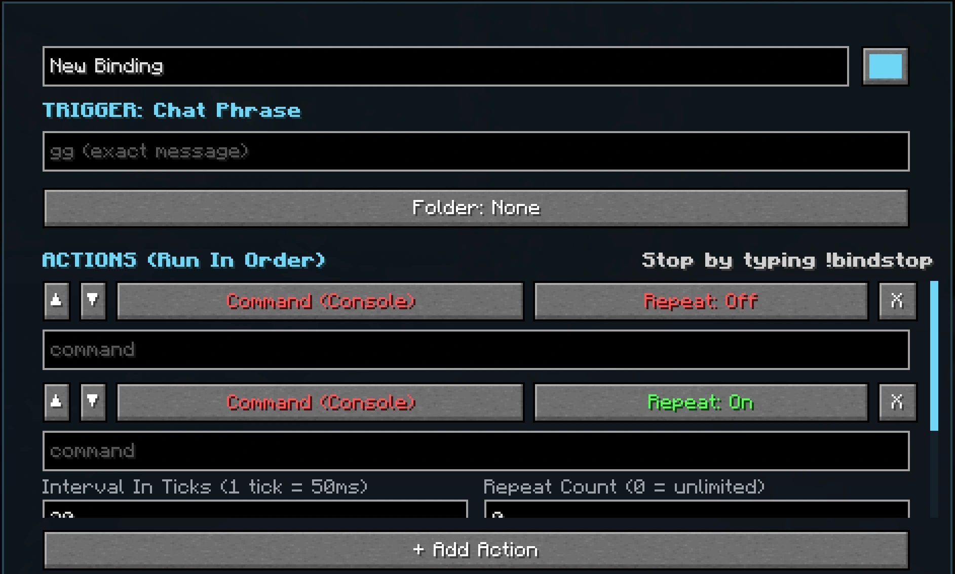 ActionBinder add execution screen